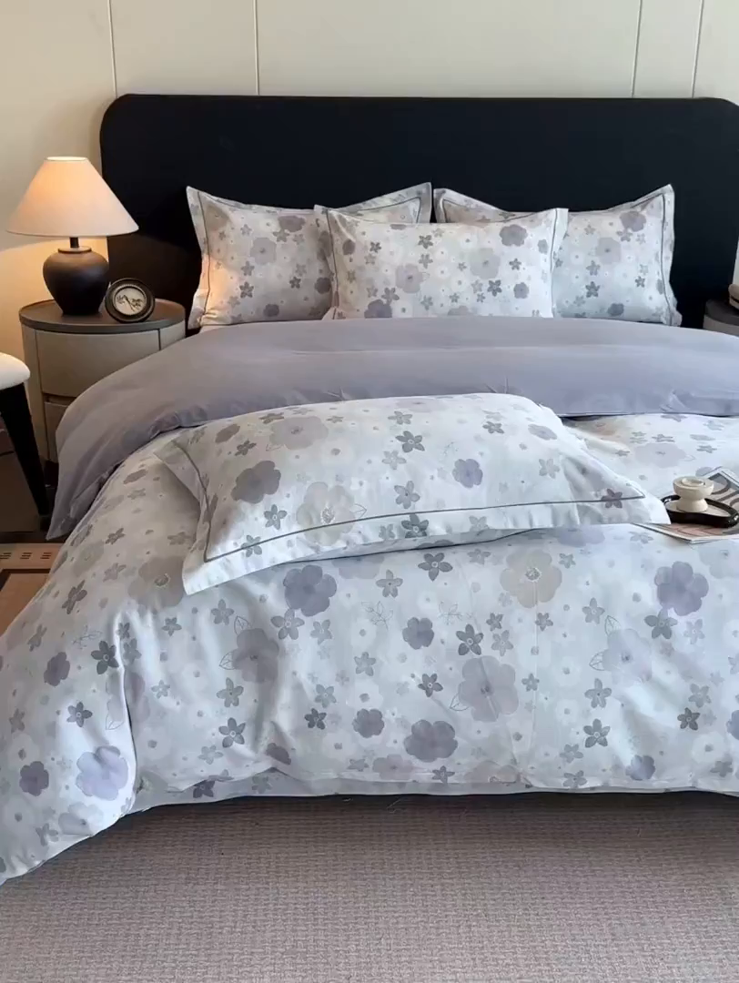 91家纺网 家纺一手货源 找家纺 大柏树 2025新款全棉磨毛印花四件套系列(可定制) 涧菓-紫