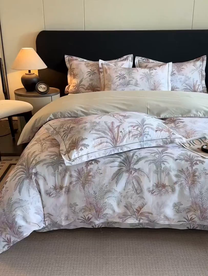 91家纺网 家纺一手货源 找家纺 大柏树 2025新款全棉磨毛印花四件套系列(可定制) 椿野集-米