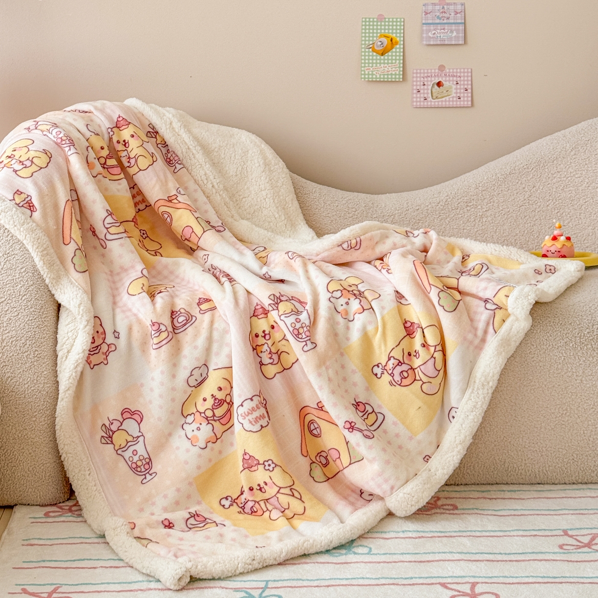 91家纺网 家纺一手货源 找家纺 沐慕 2025新款牛奶绒拼羊羔绒毛毯盖毯毯子 毛毯-萌狗日记