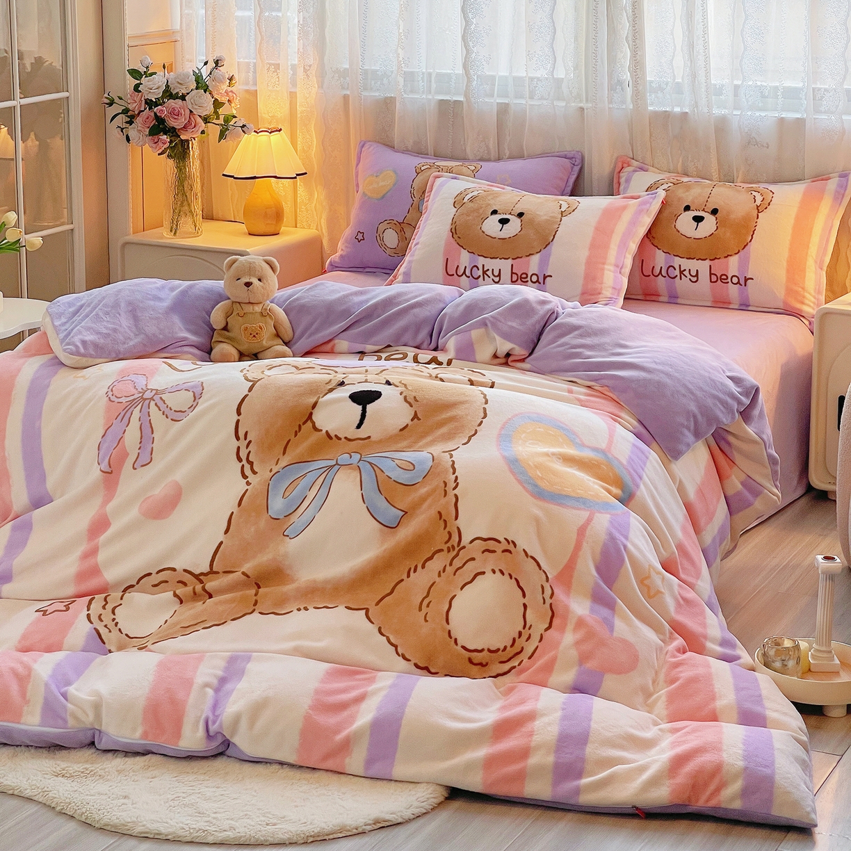 91家纺网 家纺一手货源 找家纺 （总）炫拼家纺 2025新款大版数码印花卡通高克重牛奶绒四件套