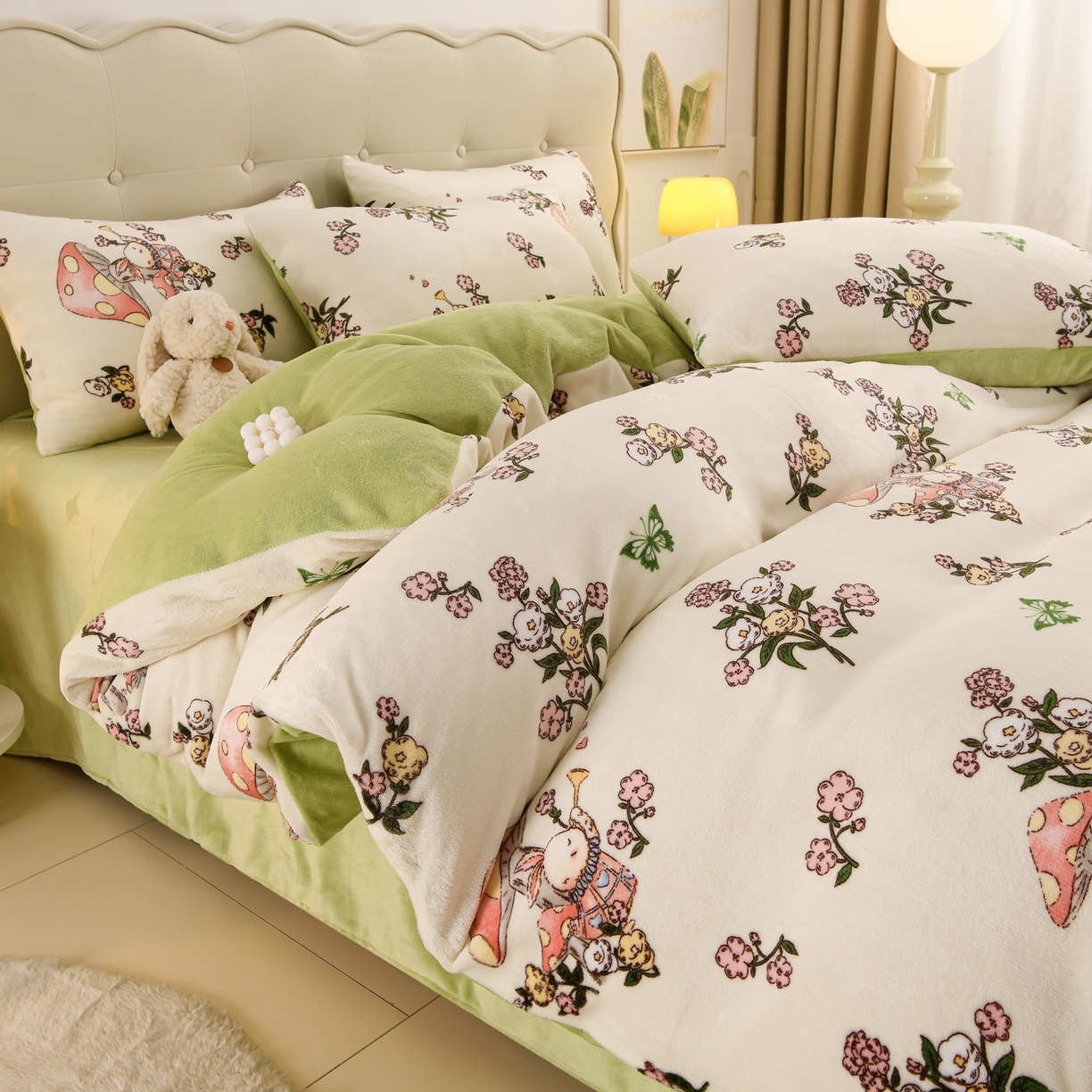 紫月轩家纺 2025新款A类牛奶绒小清新印花四件套 蘑花仙踪