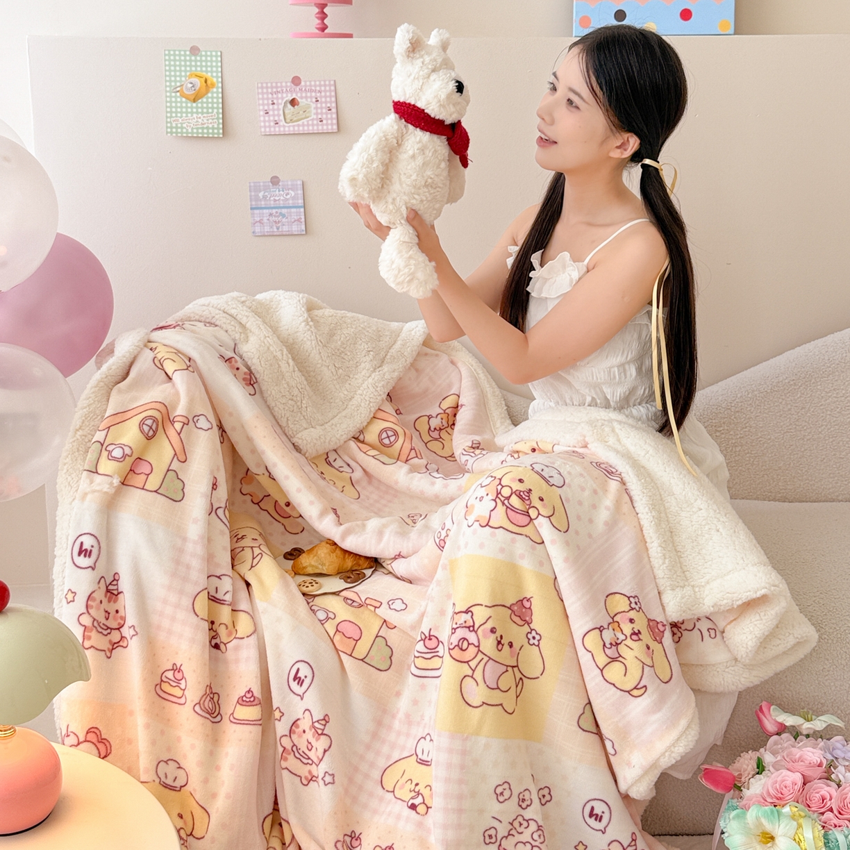 91家纺网 家纺一手货源 找家纺 沐慕 2025新款牛奶绒拼羊羔绒毛毯盖毯毯子 毛毯-萌狗日记