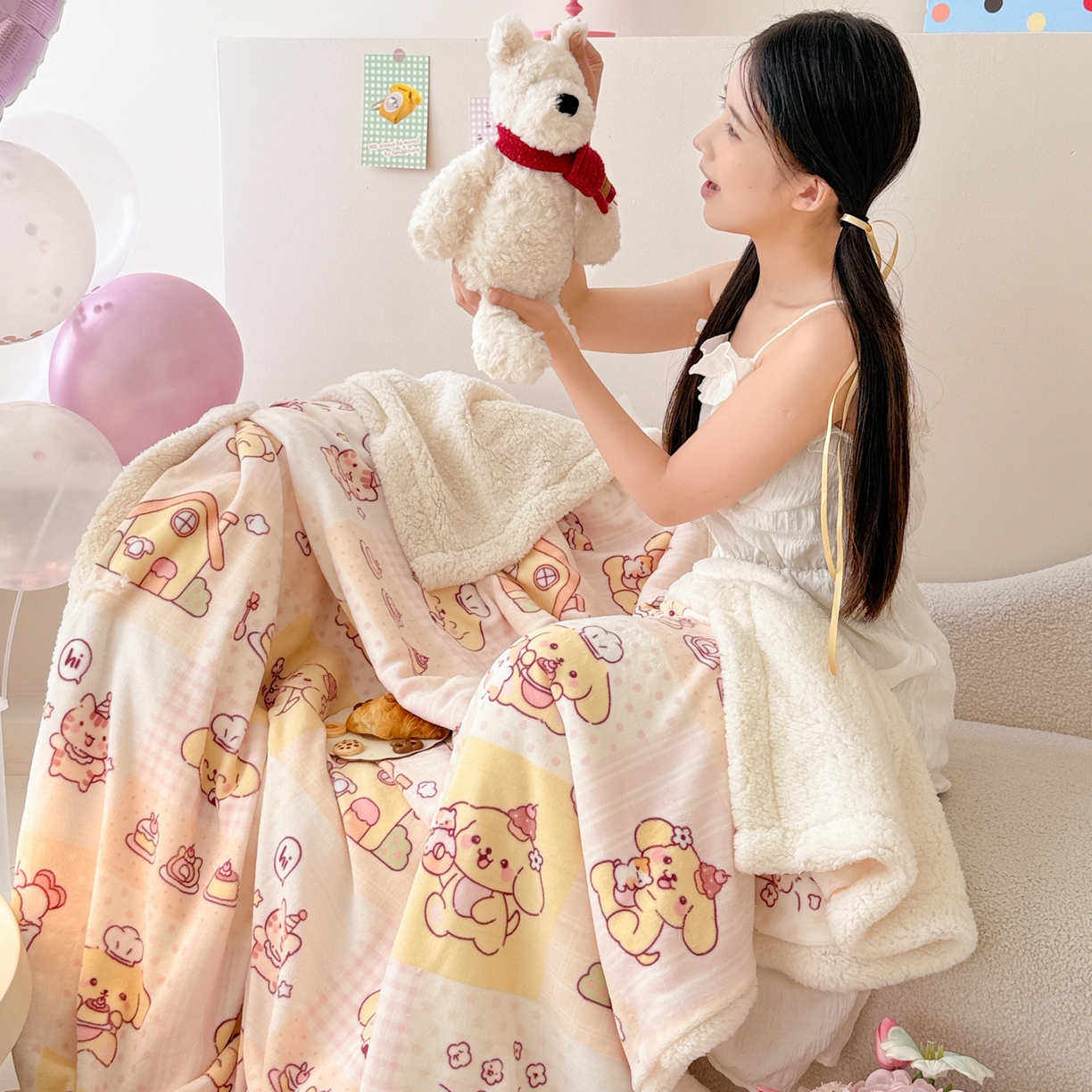 91家纺网 家纺一手货源 找家纺 沐慕 2025新款牛奶绒拼羊羔绒毛毯盖毯毯子 毛毯-萌狗日记