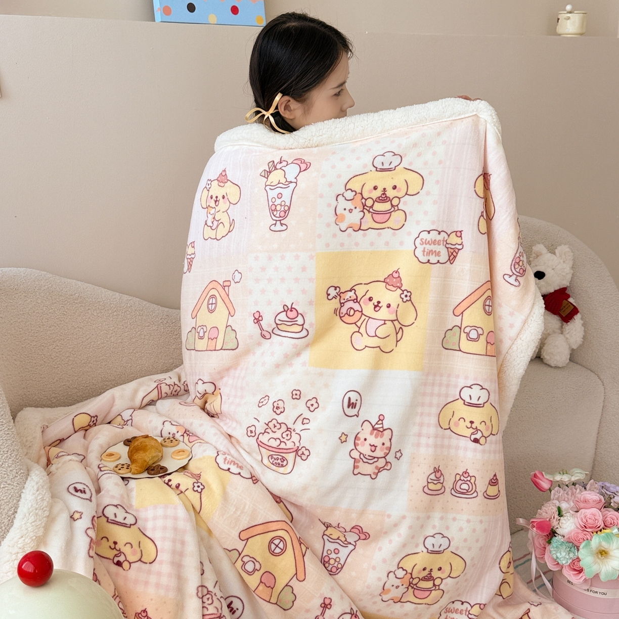 91家纺网 家纺一手货源 找家纺 沐慕 2025新款牛奶绒拼羊羔绒毛毯盖毯毯子 毛毯-萌狗日记