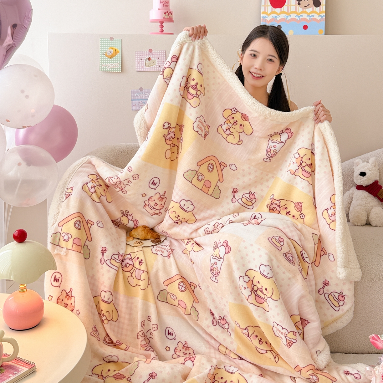 91家纺网 家纺一手货源 找家纺 沐慕 2025新款牛奶绒拼羊羔绒毛毯盖毯毯子 毛毯-萌狗日记