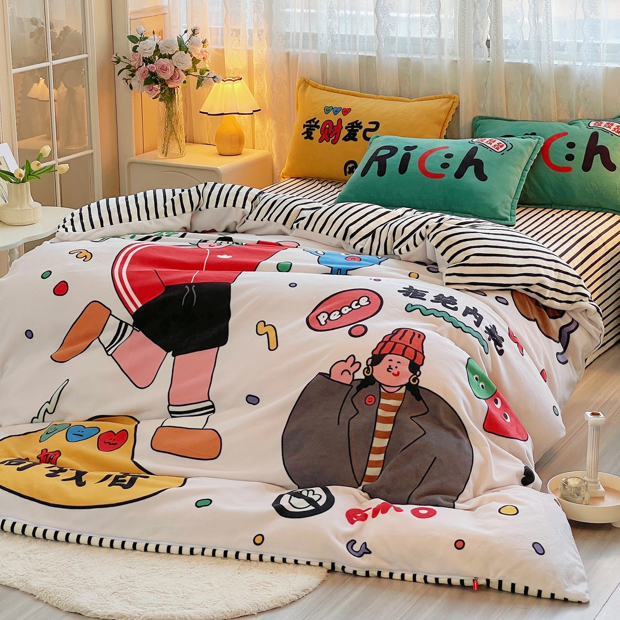 91家纺网 家纺一手货源 找家纺 （总）炫拼家纺 2025新款大版数码印花卡通高克重牛奶绒四件套