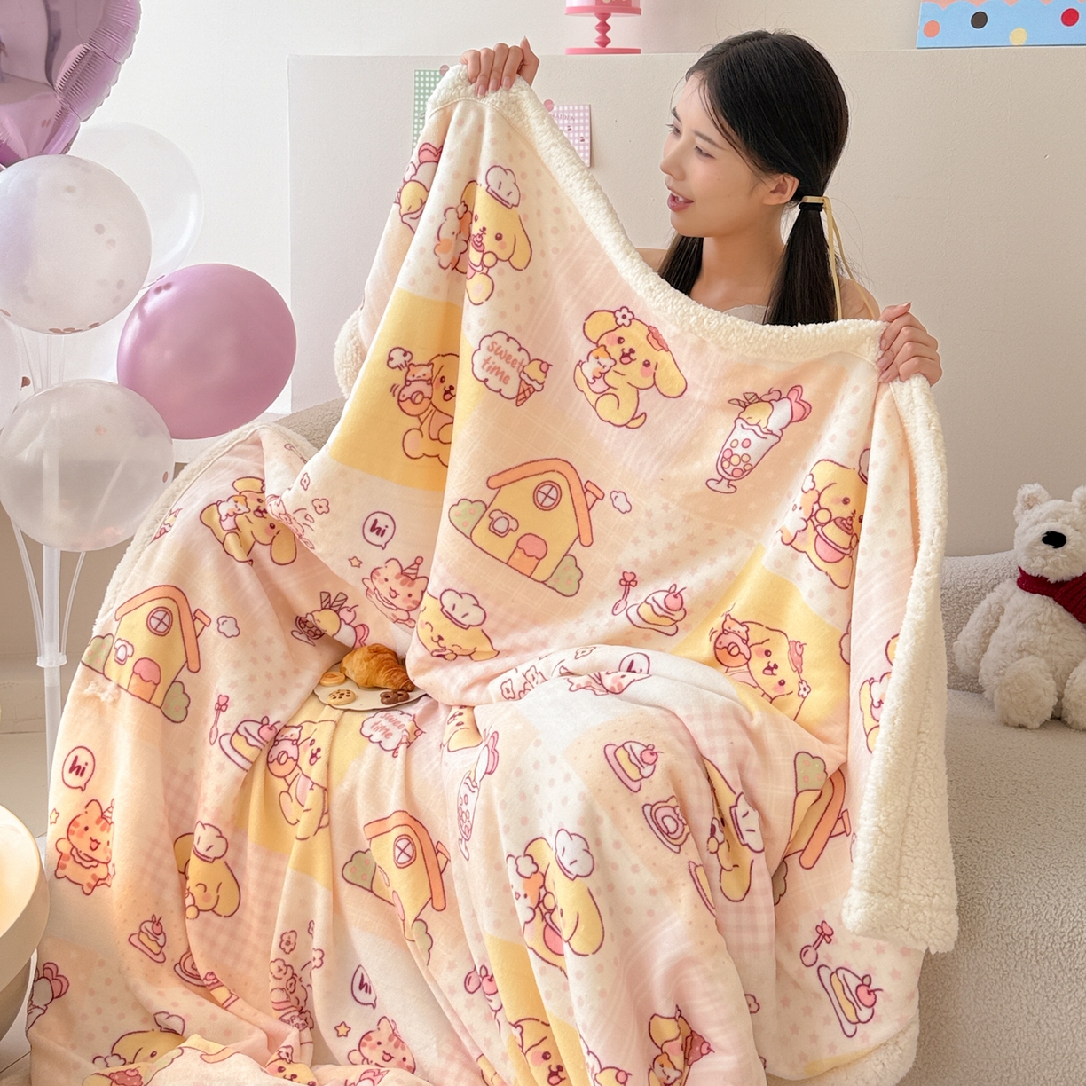 91家纺网 家纺一手货源 找家纺 沐慕 2025新款牛奶绒拼羊羔绒毛毯盖毯毯子 毛毯-萌狗日记