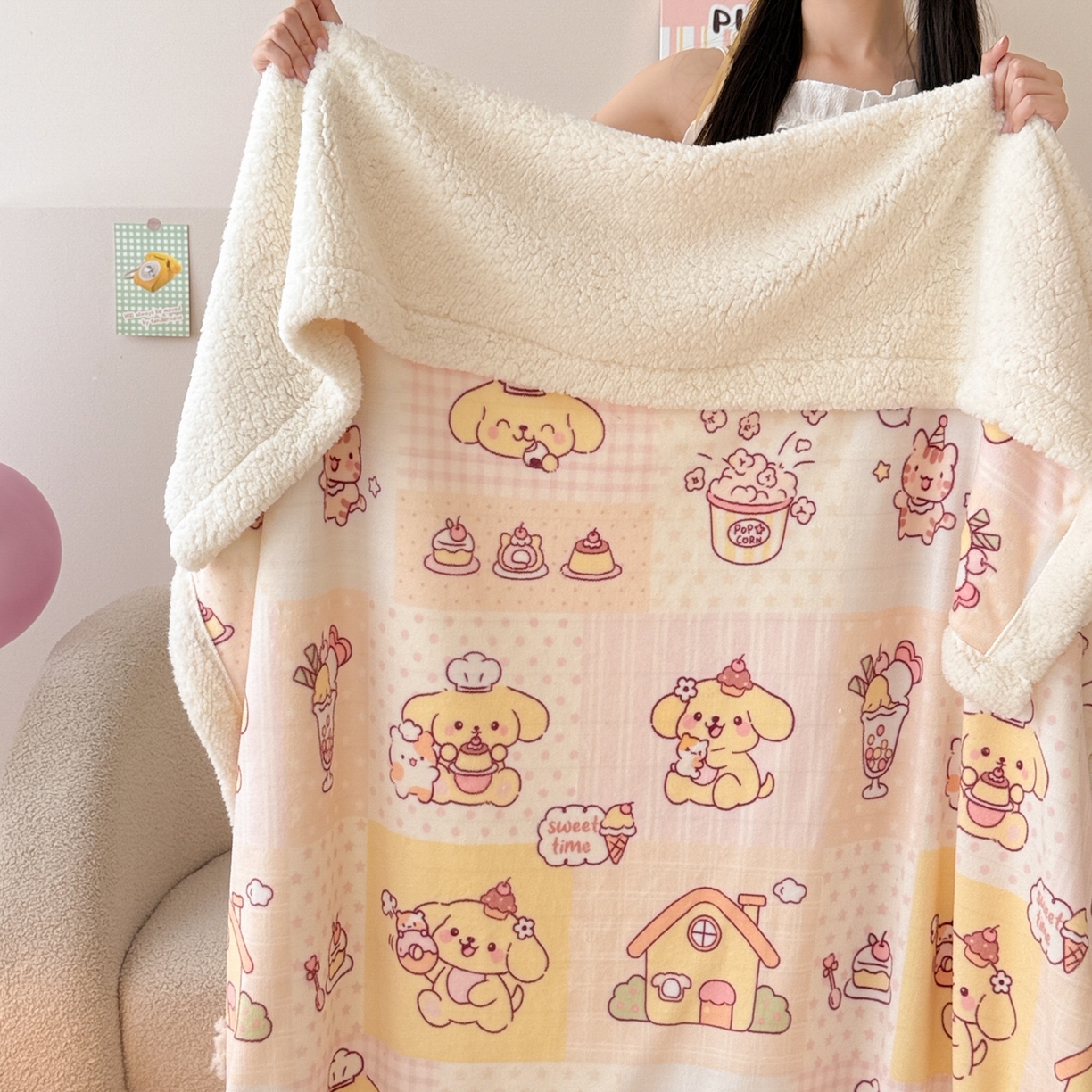 91家纺网 家纺一手货源 找家纺 沐慕 2025新款牛奶绒拼羊羔绒毛毯盖毯毯子 毛毯-萌狗日记