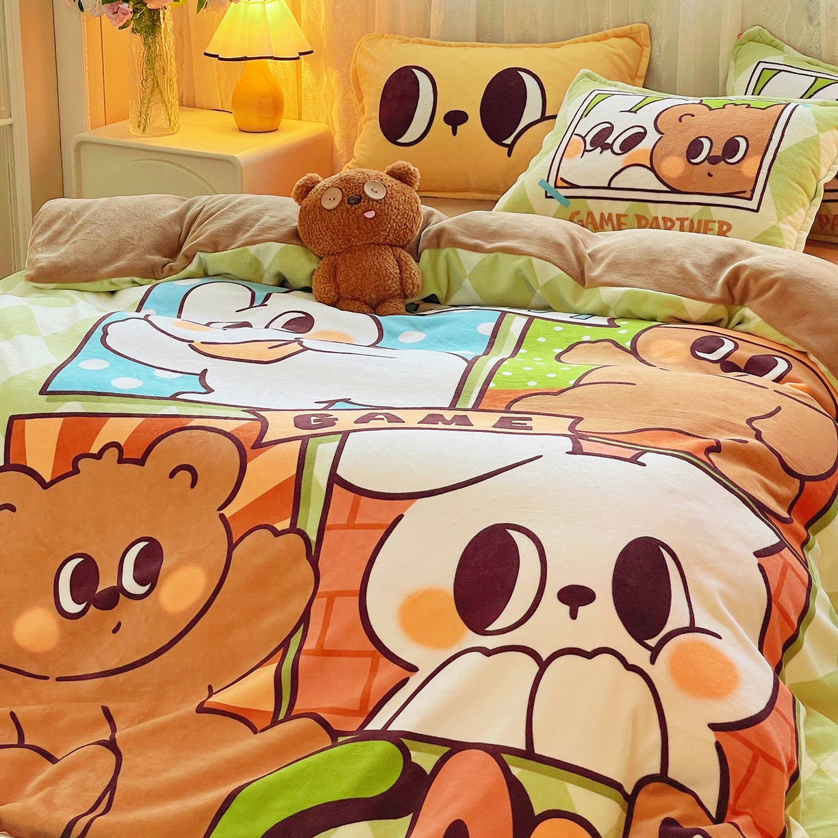 91家纺网 家纺一手货源 找家纺 （总）炫拼家纺 2025新款大版数码印花卡通高克重牛奶绒四件套