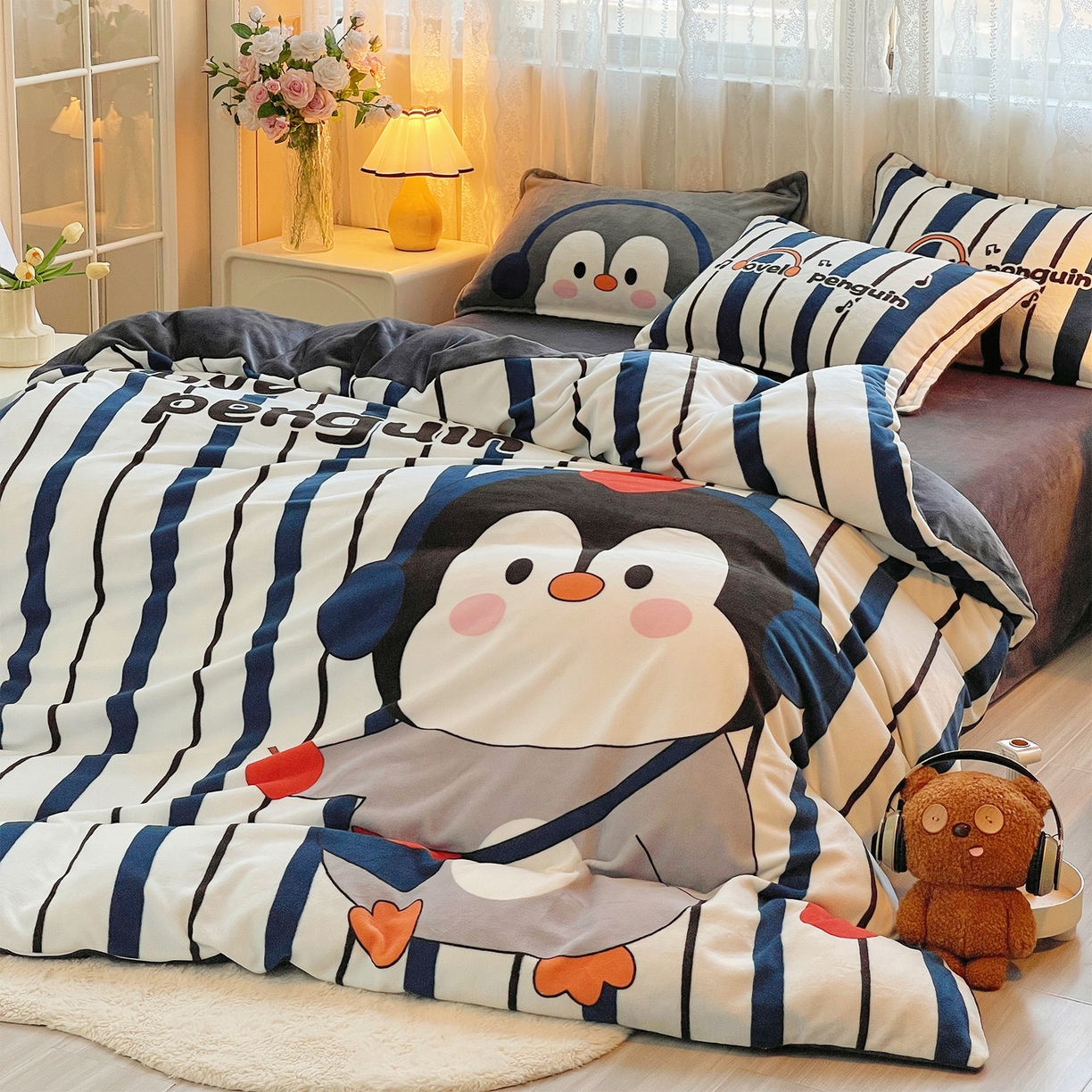 91家纺网 家纺一手货源 找家纺 （总）炫拼家纺 2025新款大版数码印花卡通高克重牛奶绒四件套