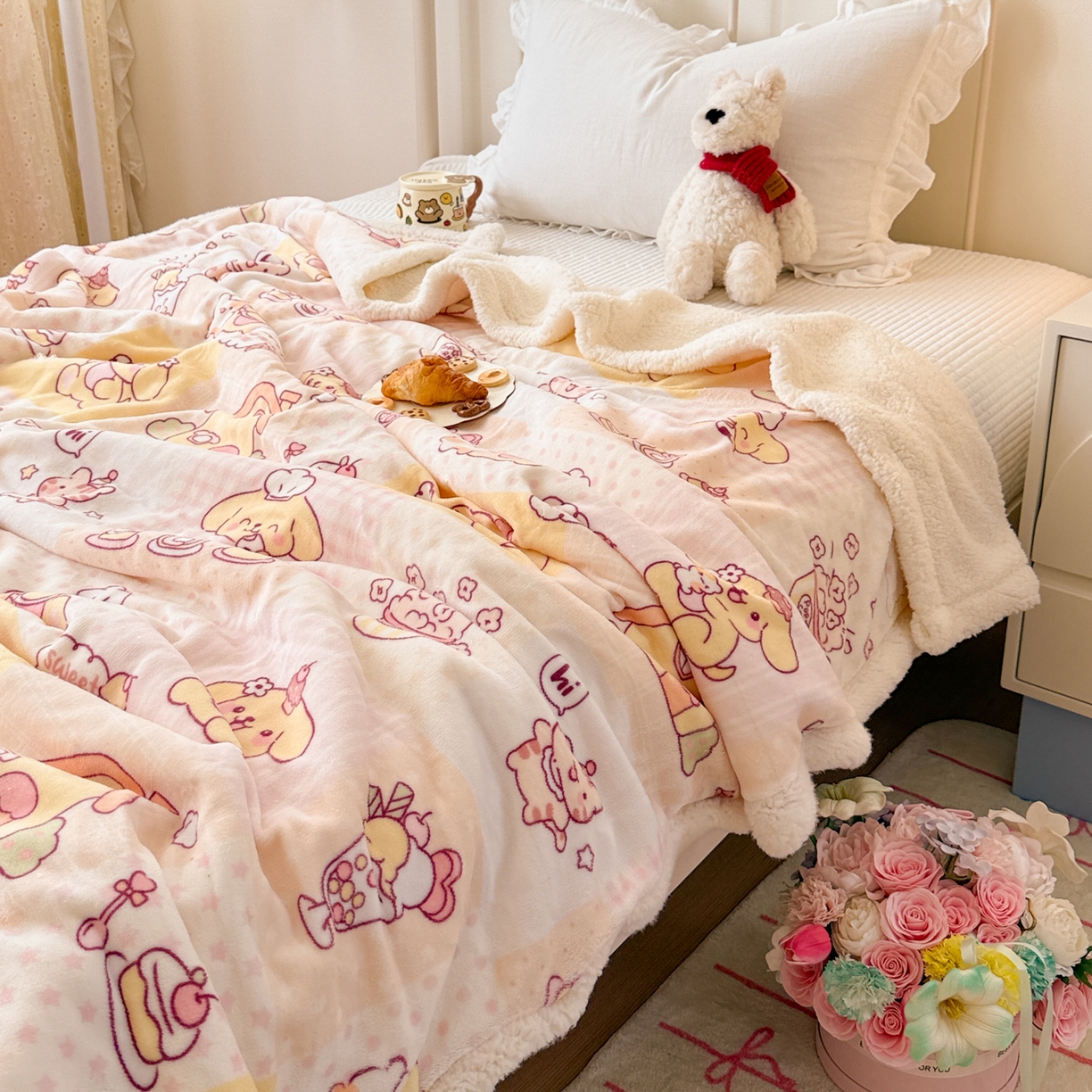 91家纺网 家纺一手货源 找家纺 沐慕 2025新款牛奶绒拼羊羔绒毛毯盖毯毯子 毛毯-萌狗日记