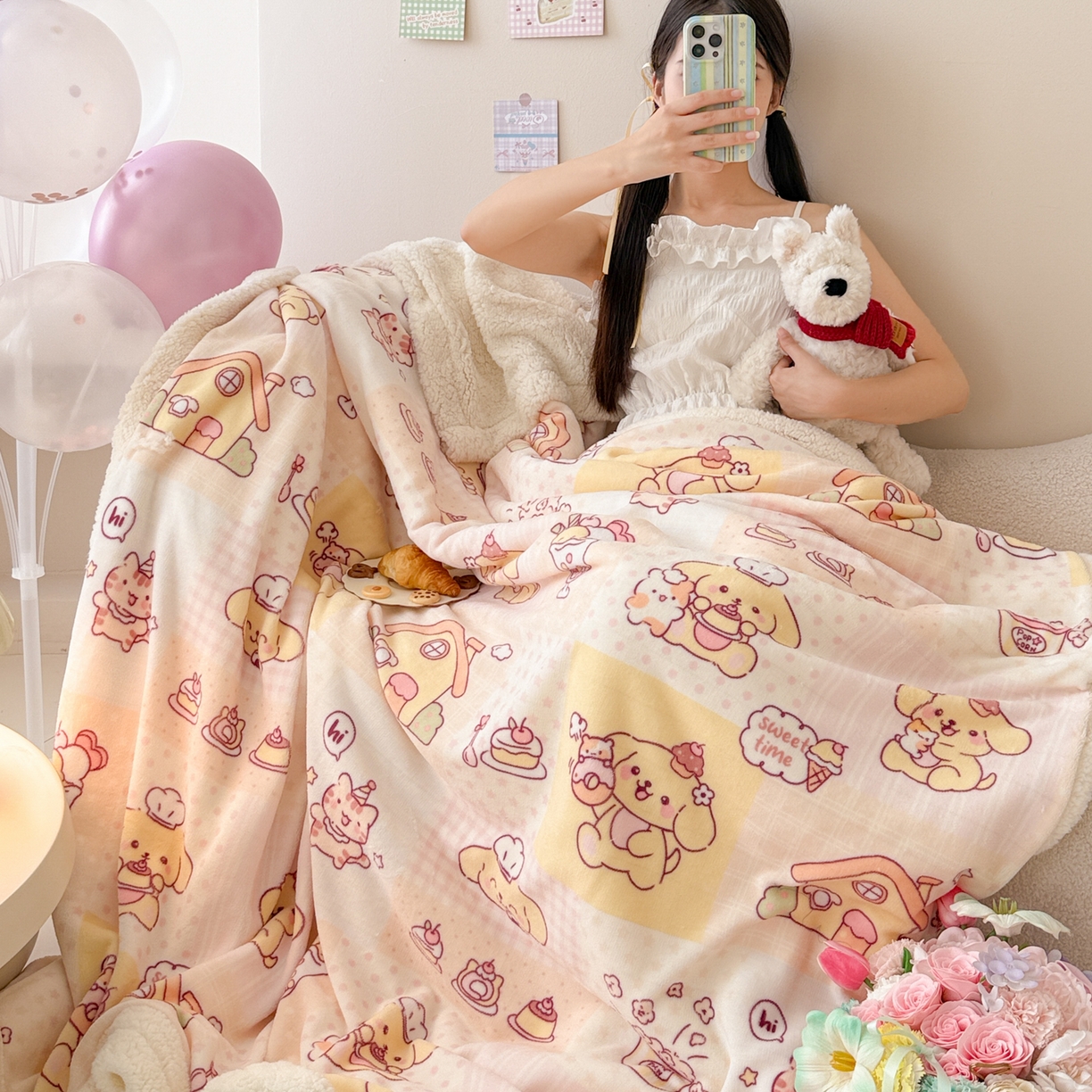 91家纺网 家纺一手货源 找家纺 沐慕 2025新款牛奶绒拼羊羔绒毛毯盖毯毯子 毛毯-萌狗日记