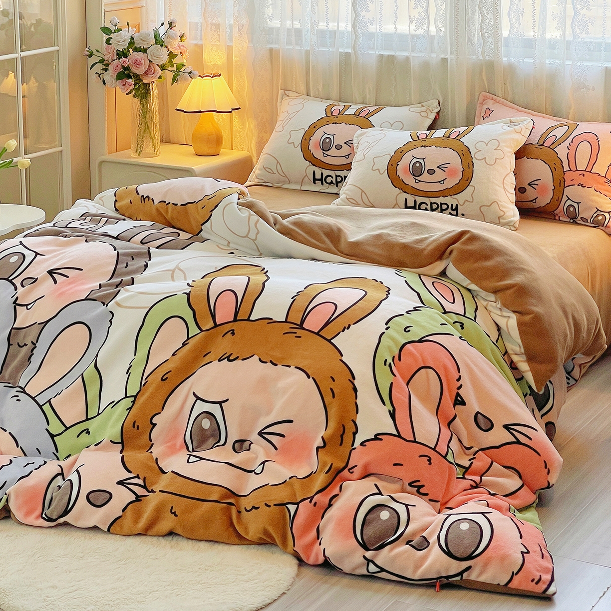 91家纺网 家纺一手货源 找家纺 （总）炫拼家纺 2025新款大版数码印花卡通高克重牛奶绒四件套