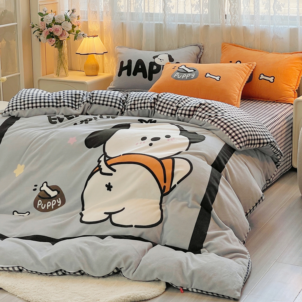 91家纺网 家纺一手货源 找家纺 （总）炫拼家纺 2025新款大版数码印花卡通高克重牛奶绒四件套