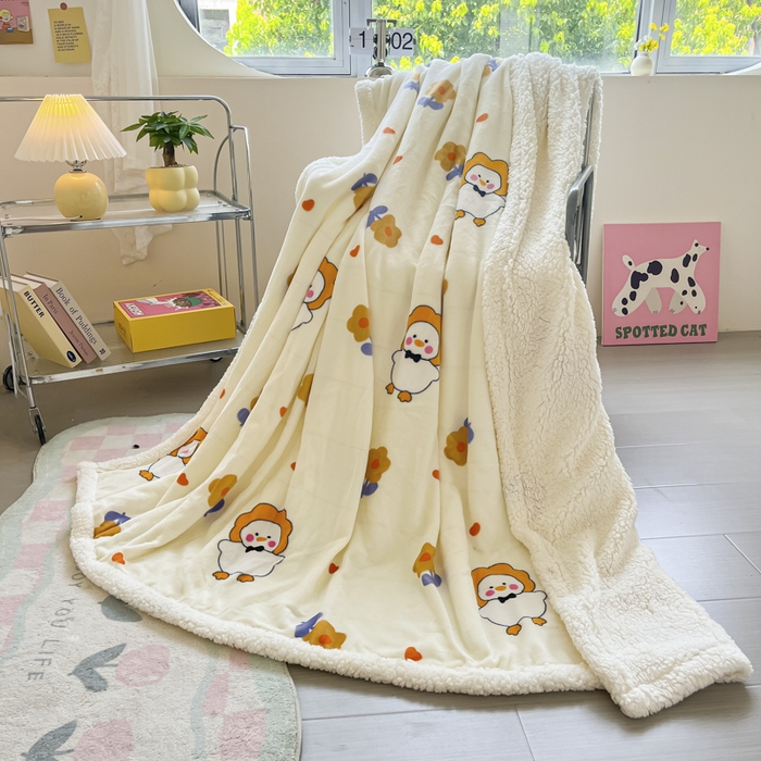 沐慕 2025新款牛奶绒拼羊羔绒毛毯盖毯毯子 毛毯-萌萌鸭