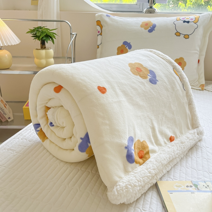 91家纺网 家纺一手货源 找家纺 沐慕 2025新款牛奶绒拼羊羔绒毛毯盖毯毯子 毛毯-萌萌鸭