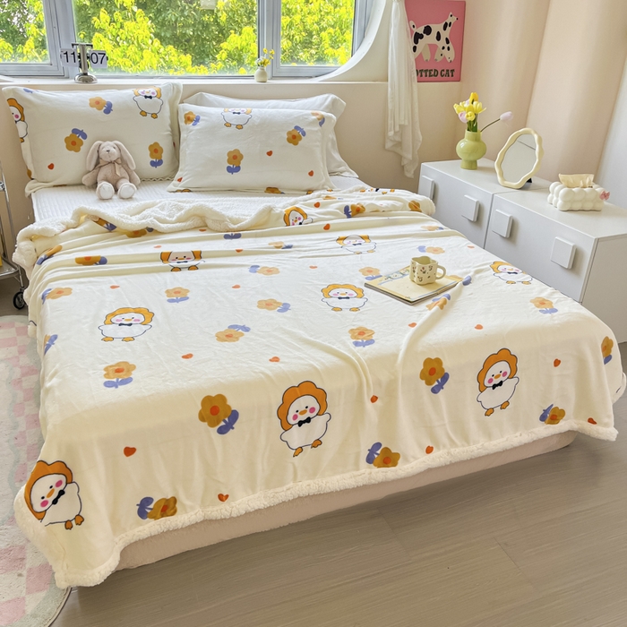 91家纺网 家纺一手货源 找家纺 沐慕 2025新款牛奶绒拼羊羔绒毛毯盖毯毯子 毛毯-萌萌鸭