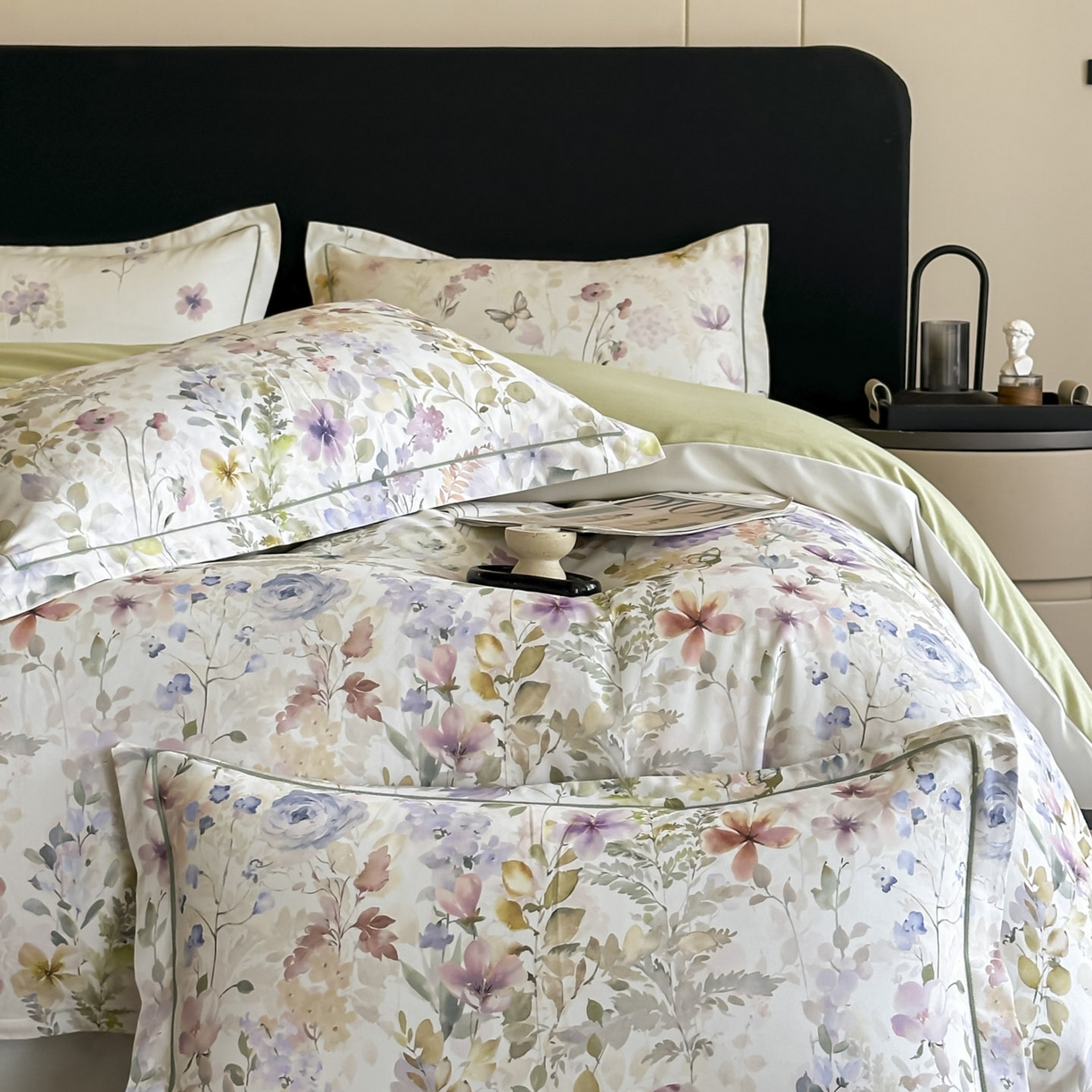 91家纺网 家纺一手货源 找家纺 大柏树 2025新款全棉磨毛印花四件套系列(可定制) 花笺集-米白