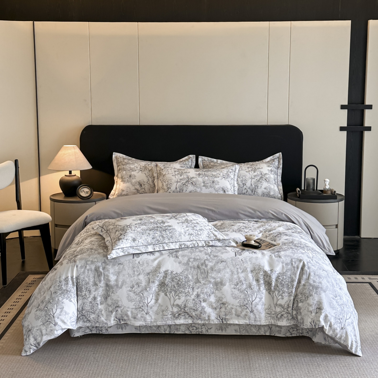 大柏树 2025新款全棉磨毛印花四件套系列(可定制) 浮生-灰