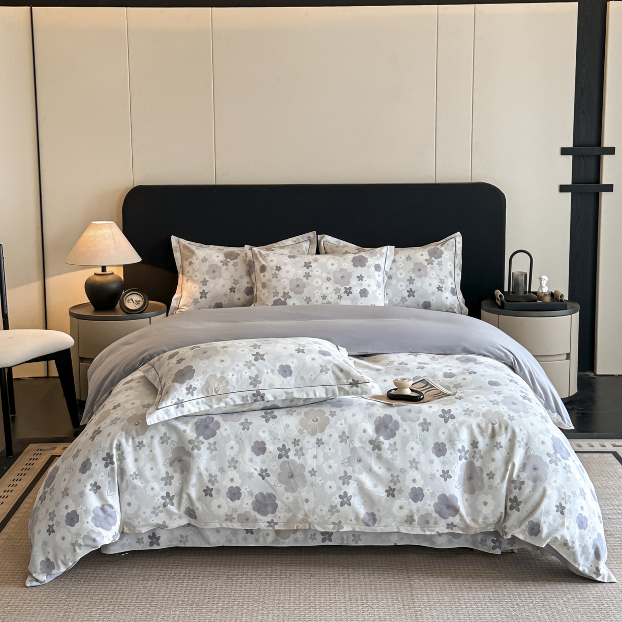 91家纺网 家纺一手货源 找家纺 大柏树 2025新款全棉磨毛印花四件套系列(可定制) 涧菓-紫