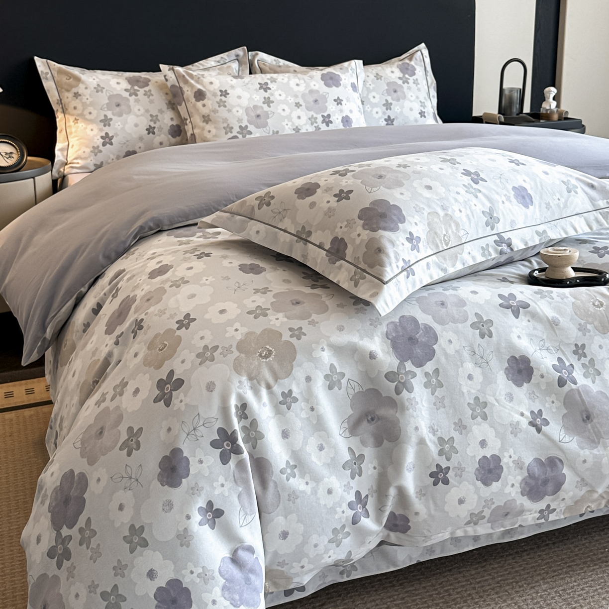 91家纺网 家纺一手货源 找家纺 大柏树 2025新款全棉磨毛印花四件套系列(可定制) 涧菓-紫