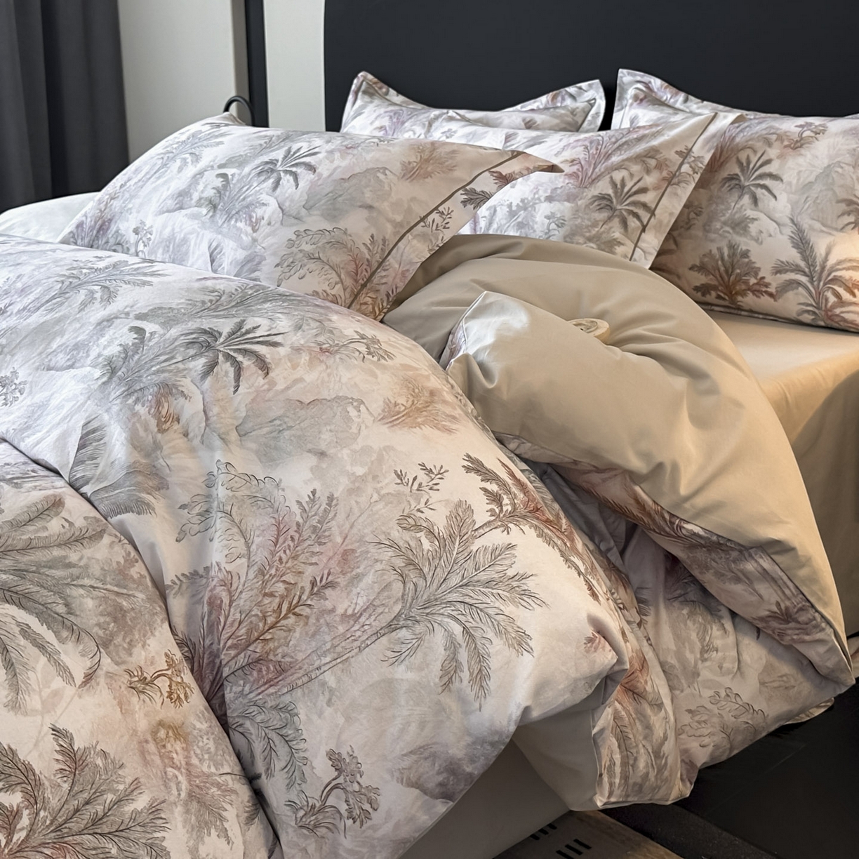 91家纺网 家纺一手货源 找家纺 大柏树 2025新款全棉磨毛印花四件套系列(可定制) 椿野集-米