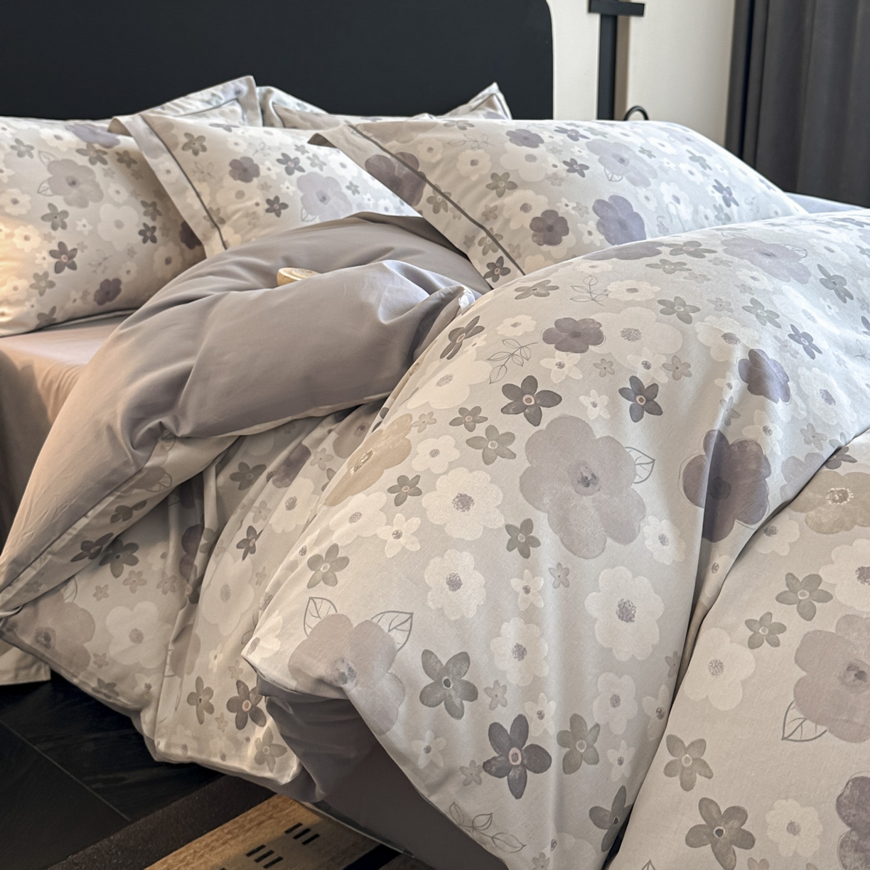 91家纺网 家纺一手货源 找家纺 大柏树 2025新款全棉磨毛印花四件套系列(可定制) 涧菓-紫