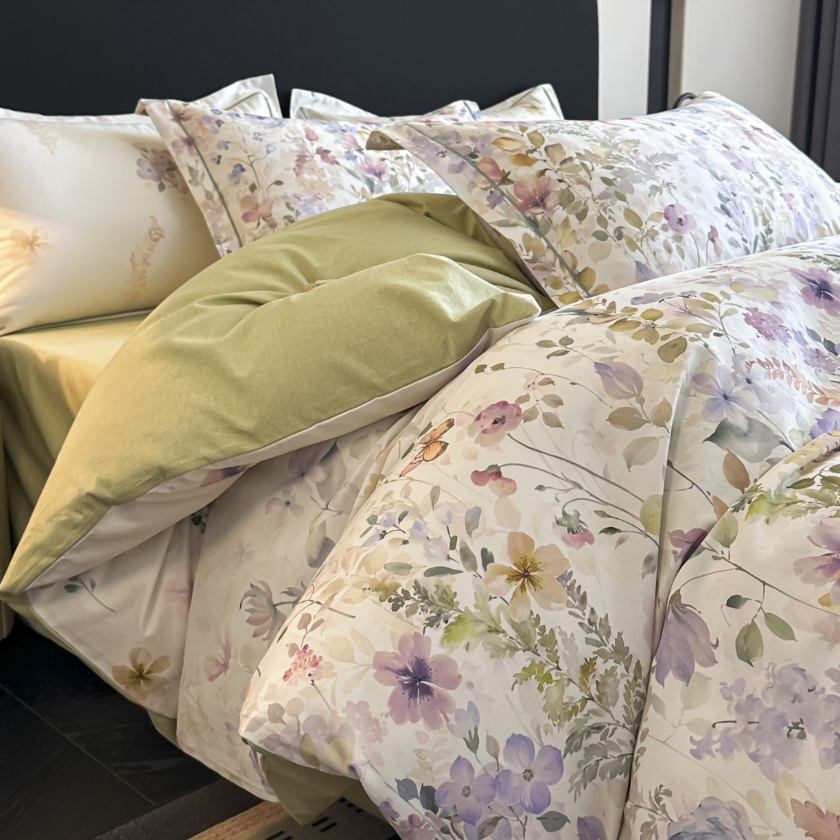 91家纺网 家纺一手货源 找家纺 大柏树 2025新款全棉磨毛印花四件套系列(可定制) 花笺集-米白