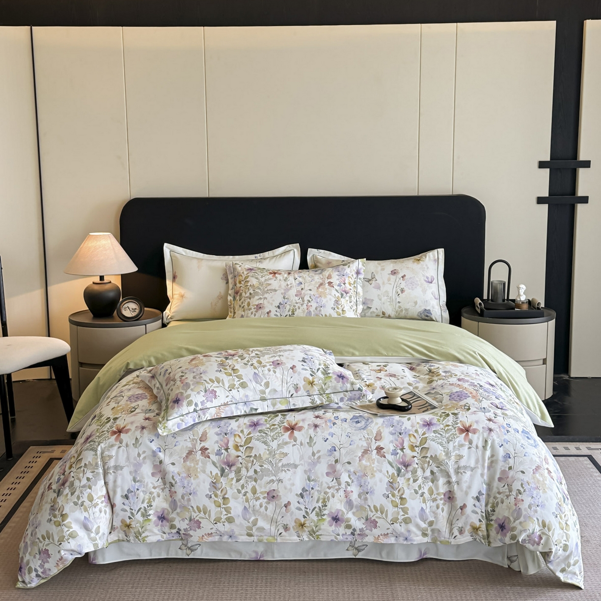 大柏树 2025新款全棉磨毛印花四件套系列(可定制) 花笺集-米白