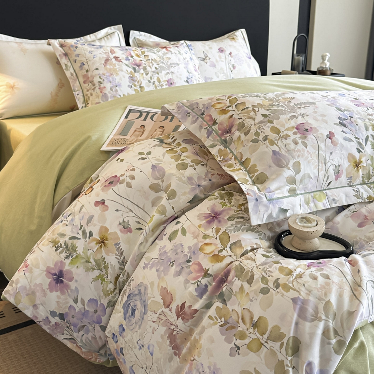 91家纺网 家纺一手货源 找家纺 大柏树 2025新款全棉磨毛印花四件套系列(可定制) 花笺集-米白