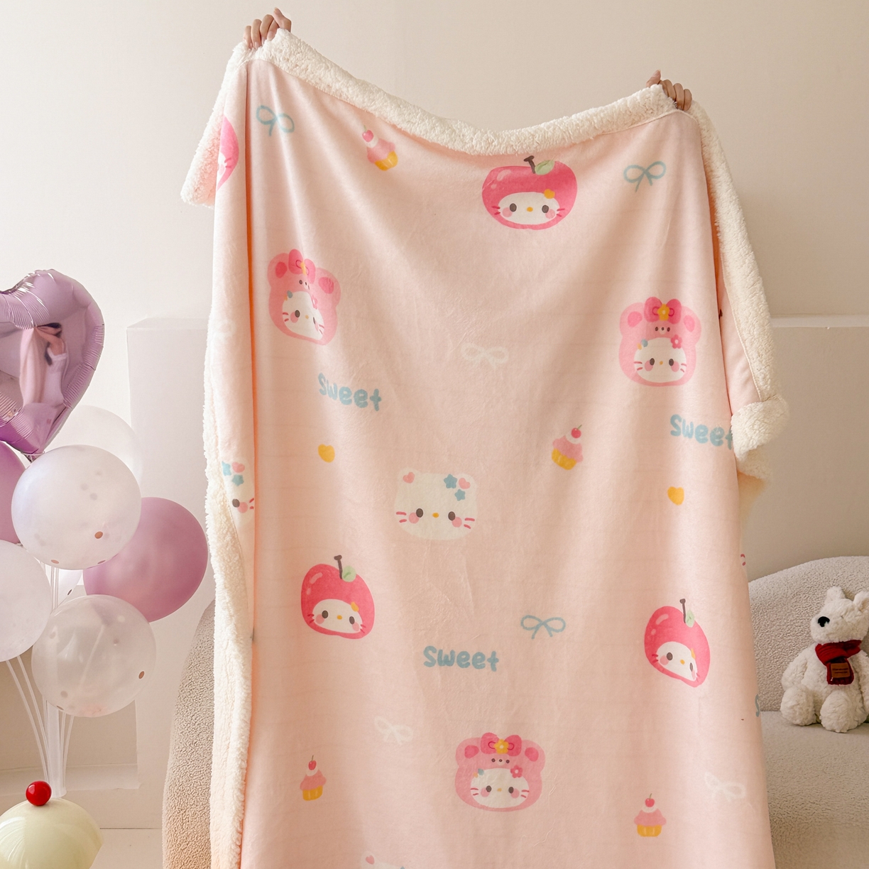 91家纺网 家纺一手货源 找家纺 沐慕 2025新款牛奶绒拼羊羔绒毛毯盖毯毯子 毛毯-苹果猫猫