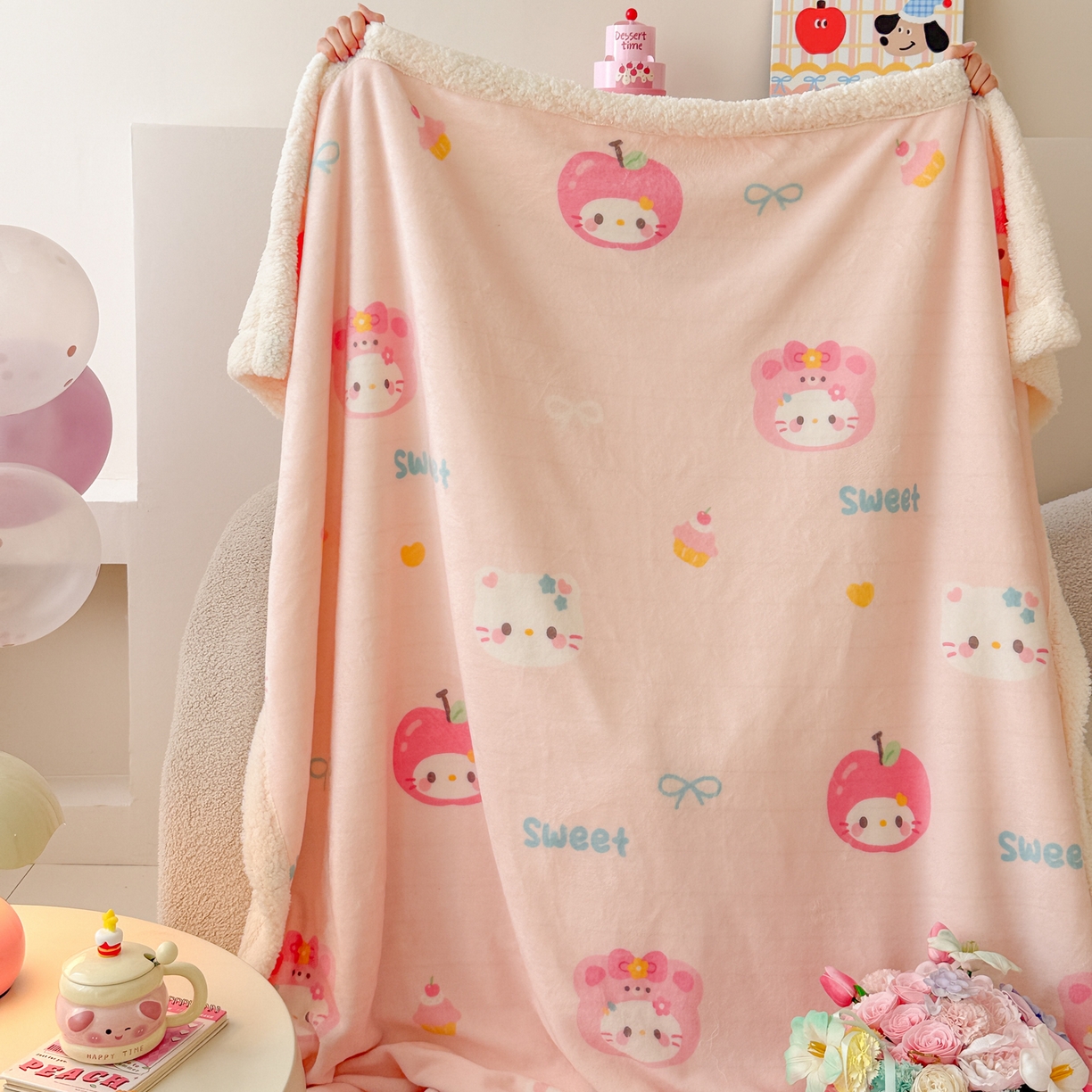 91家纺网 家纺一手货源 找家纺 沐慕 2025新款牛奶绒拼羊羔绒毛毯盖毯毯子 毛毯-苹果猫猫