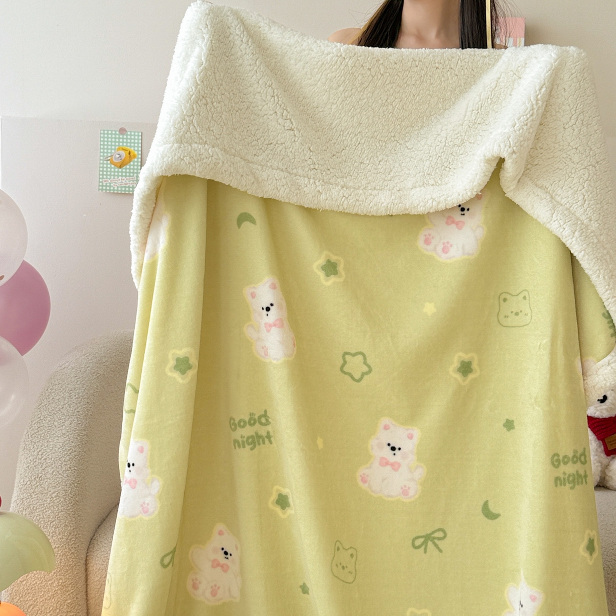 91家纺网 家纺一手货源 找家纺 沐慕 2025新款牛奶绒拼羊羔绒毛毯盖毯毯子 毛毯-青青萌宠