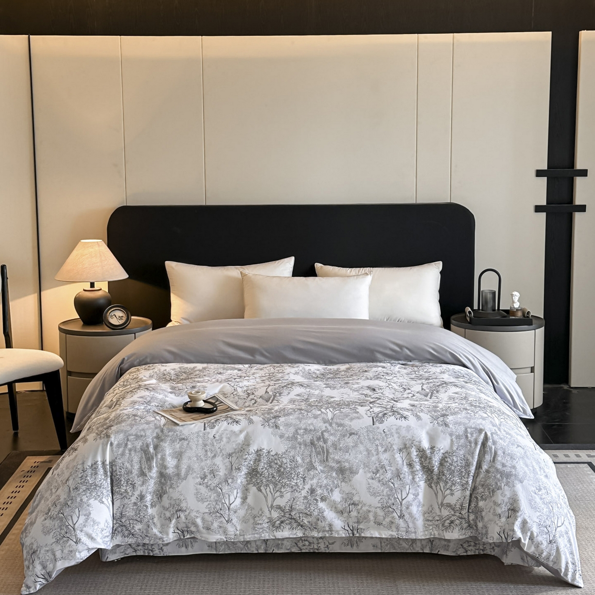 91家纺网 家纺一手货源 找家纺 大柏树 2025新款全棉磨毛印花单被套系列（可定制） 浮生-灰