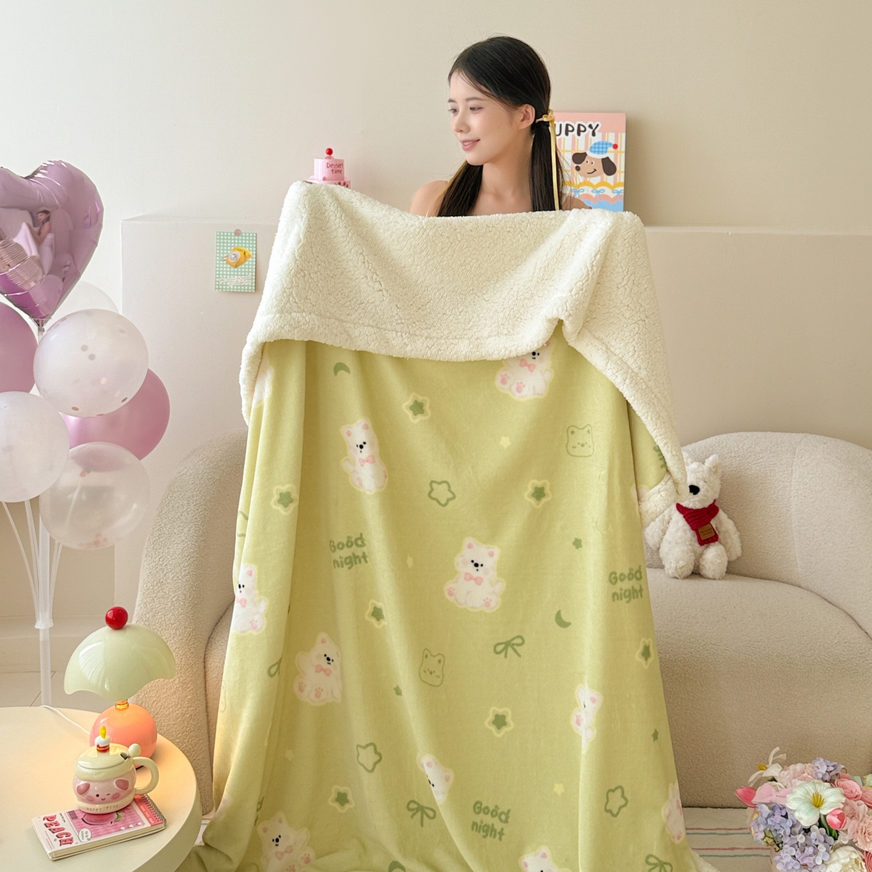 91家纺网 家纺一手货源 找家纺 沐慕 2025新款牛奶绒拼羊羔绒毛毯盖毯毯子 毛毯-青青萌宠