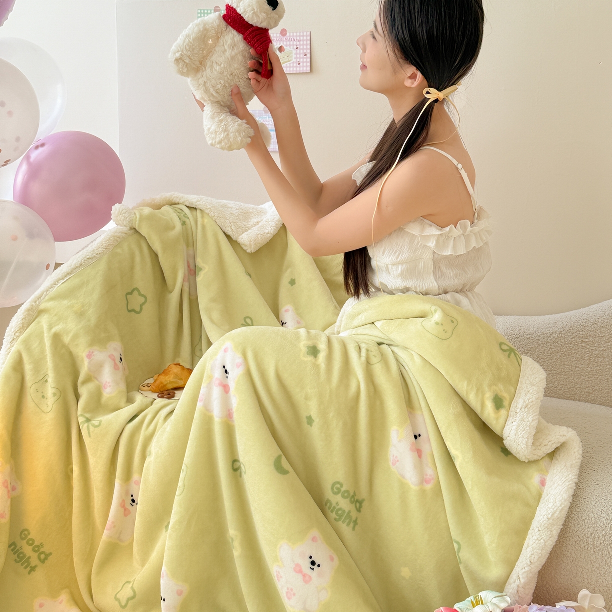 91家纺网 家纺一手货源 找家纺 沐慕 2025新款牛奶绒拼羊羔绒毛毯盖毯毯子 毛毯-青青萌宠