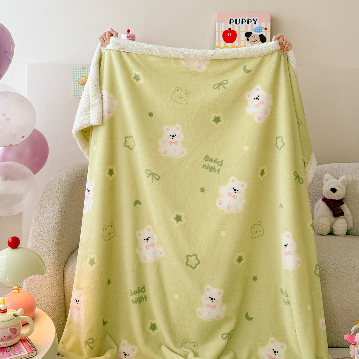 91家纺网 家纺一手货源 找家纺 沐慕 2025新款牛奶绒拼羊羔绒毛毯盖毯毯子 毛毯-青青萌宠