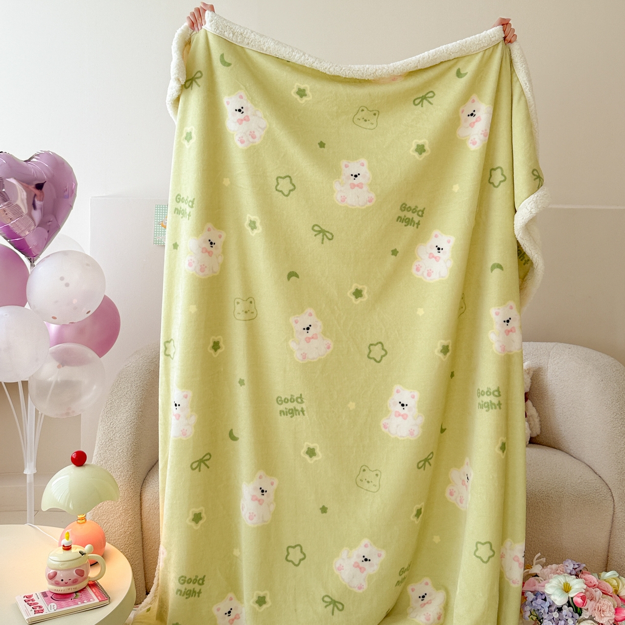 91家纺网 家纺一手货源 找家纺 沐慕 2025新款牛奶绒拼羊羔绒毛毯盖毯毯子 毛毯-青青萌宠