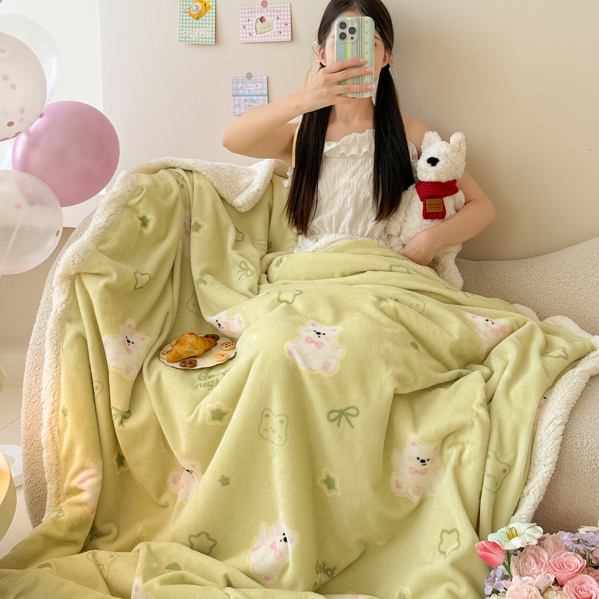 91家纺网 家纺一手货源 找家纺 沐慕 2025新款牛奶绒拼羊羔绒毛毯盖毯毯子 毛毯-青青萌宠