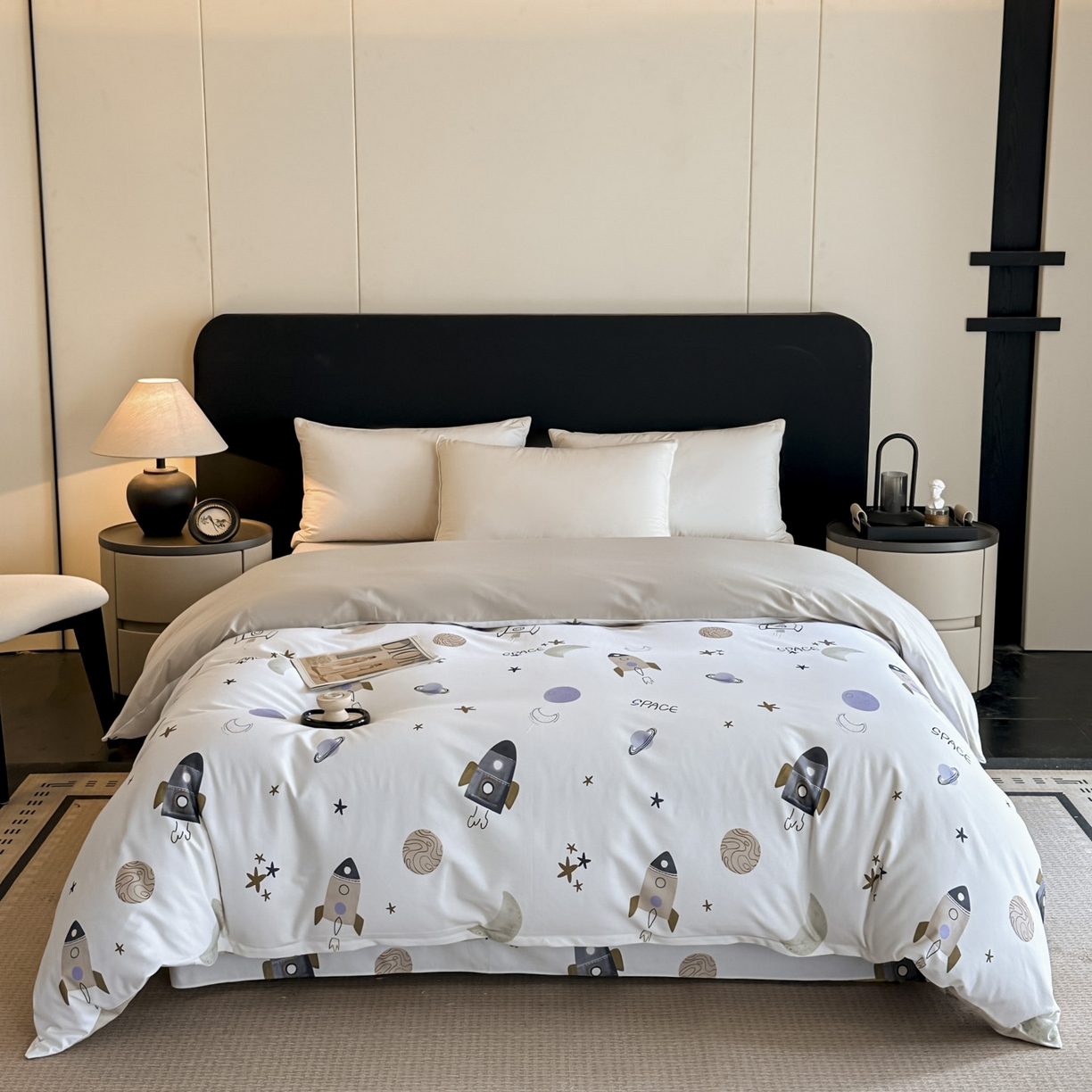 91家纺网 家纺一手货源 找家纺 大柏树 2025新款全棉磨毛印花单被套系列（可定制） 遨游太空