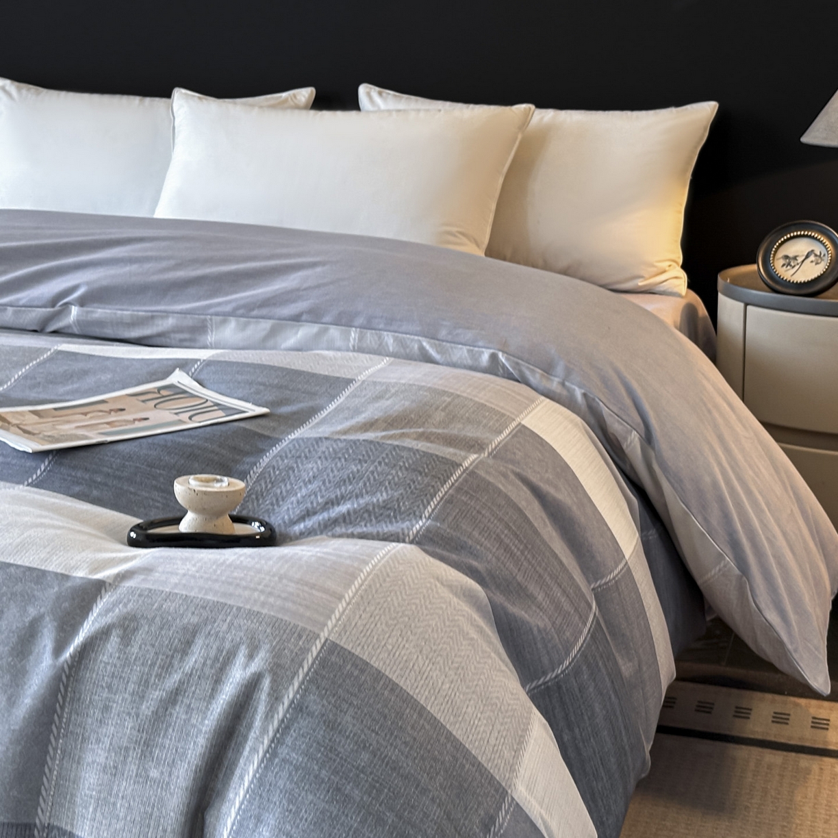 91家纺网 家纺一手货源 找家纺 大柏树 2025新款全棉磨毛印花单被套系列（可定制） 流年印记-蓝