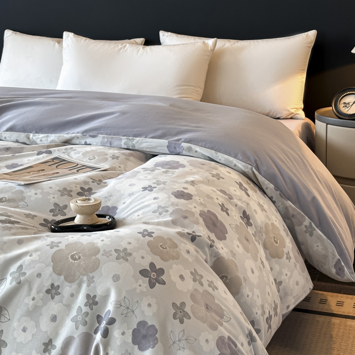 91家纺网 家纺一手货源 找家纺 大柏树 2025新款全棉磨毛印花单被套系列（可定制） 涧菓-紫