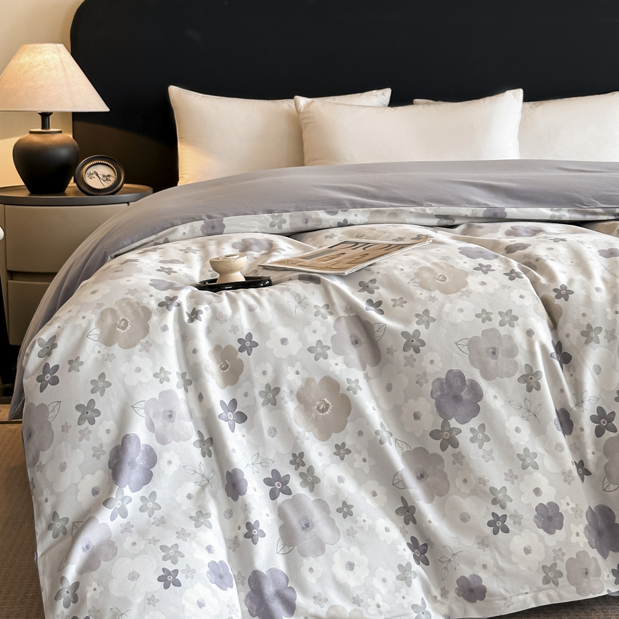 91家纺网 家纺一手货源 找家纺 大柏树 2025新款全棉磨毛印花单被套系列（可定制） 涧菓-紫