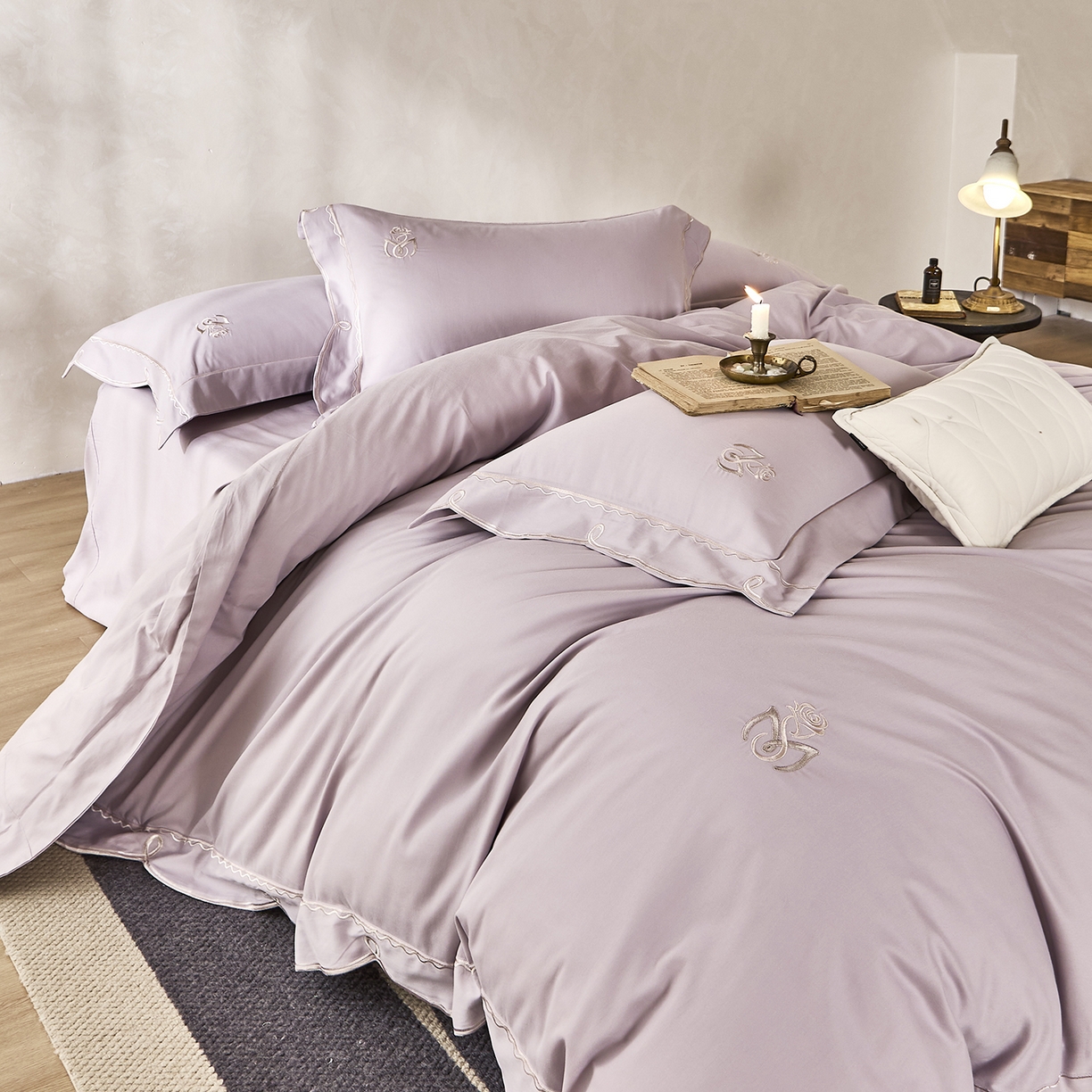 91家纺网 家纺一手货源 找家纺 玖玖爱家纺 2025新款亲肤柔软婴肤棉四件套-小邂逅 小邂逅-暮山紫