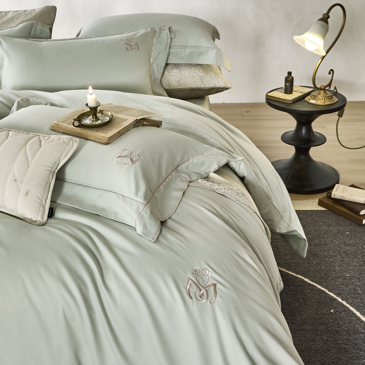 91家纺网 家纺一手货源 找家纺 玖玖爱家纺 2025新款亲肤柔软婴肤棉四件套-小邂逅 小邂逅-浅水蓝