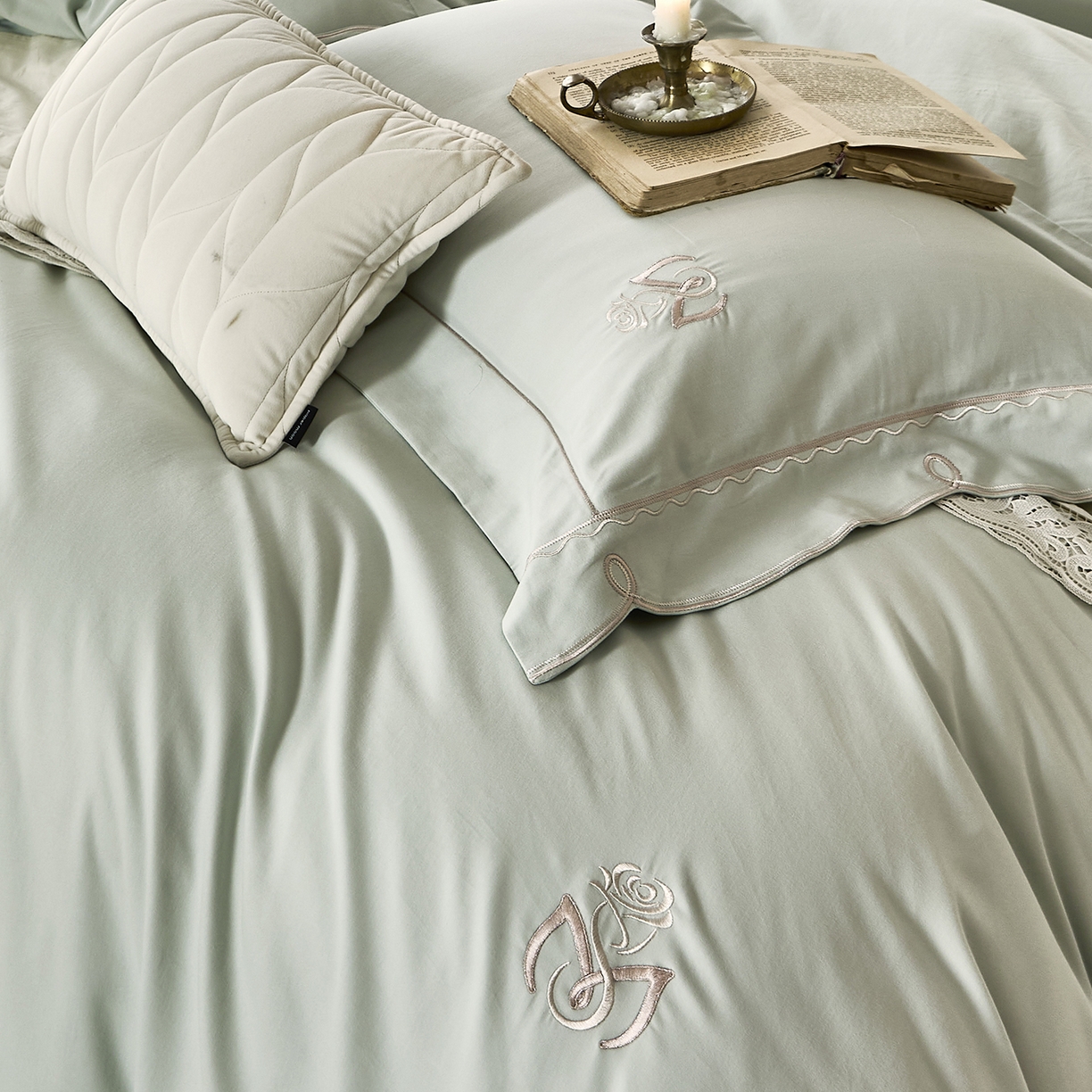 91家纺网 家纺一手货源 找家纺 玖玖爱家纺 2025新款亲肤柔软婴肤棉四件套-小邂逅 小邂逅-浅水蓝