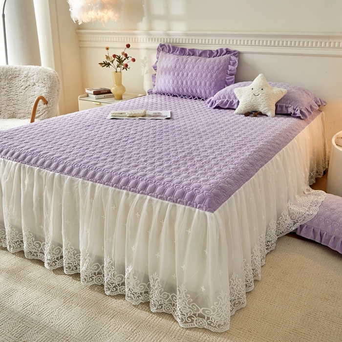 怡源梦 2025新款A类牛奶绒夹棉床裙单件-甜心公主系列 紫色