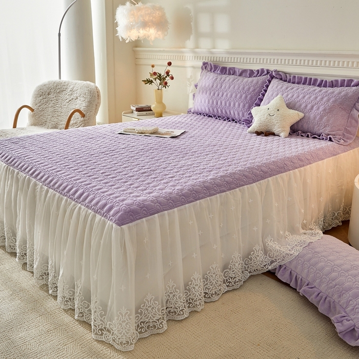 91家纺网 家纺一手货源 找家纺 怡源梦 2025新款A类牛奶绒夹棉床裙单件-甜心公主系列 紫色