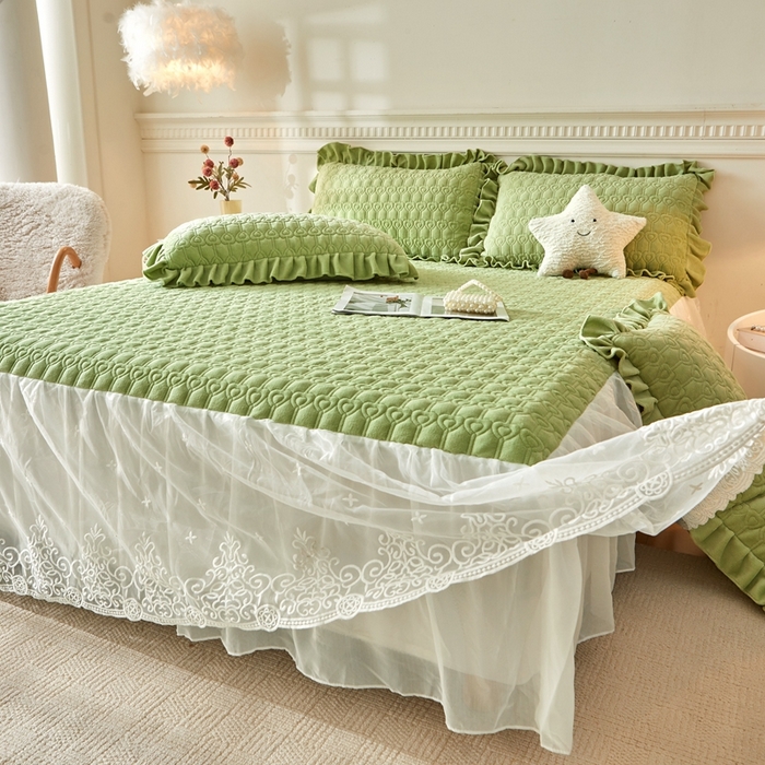 91家纺网 家纺一手货源 找家纺 怡源梦 2025新款A类牛奶绒夹棉床裙单件-甜心公主系列 绿色