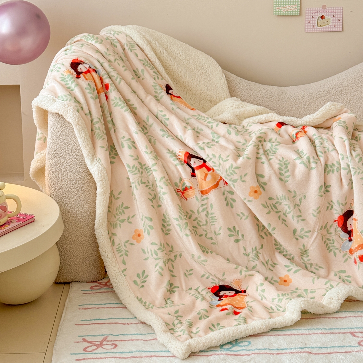 沐慕 2025新款牛奶绒拼羊羔绒毛毯盖毯毯子 毛毯-森林女孩